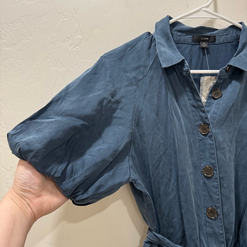 NWT J. Crew Drapey Belted Jumpsuit Blue Women's 6 Puff Sleeve Belted - Picture 7 of 15